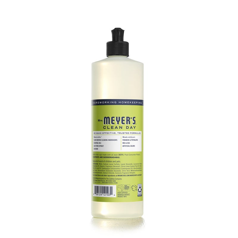 MRS. MEYER'S CLEAN D صابون الأطباق السائل من السيدة ماير كلين داي، خالٍ من القسوة وغير سام، برائحة رعي الحمام الليمونية، 16 أونصة - عبوة من 6 قطع - Image 3